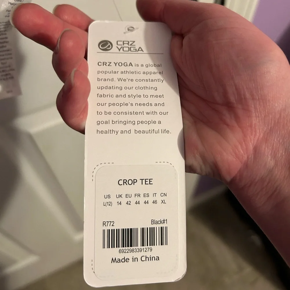 NWT - CRZ Yoga Black Pima Cotton Cropped Tee - Picture 7 of 7